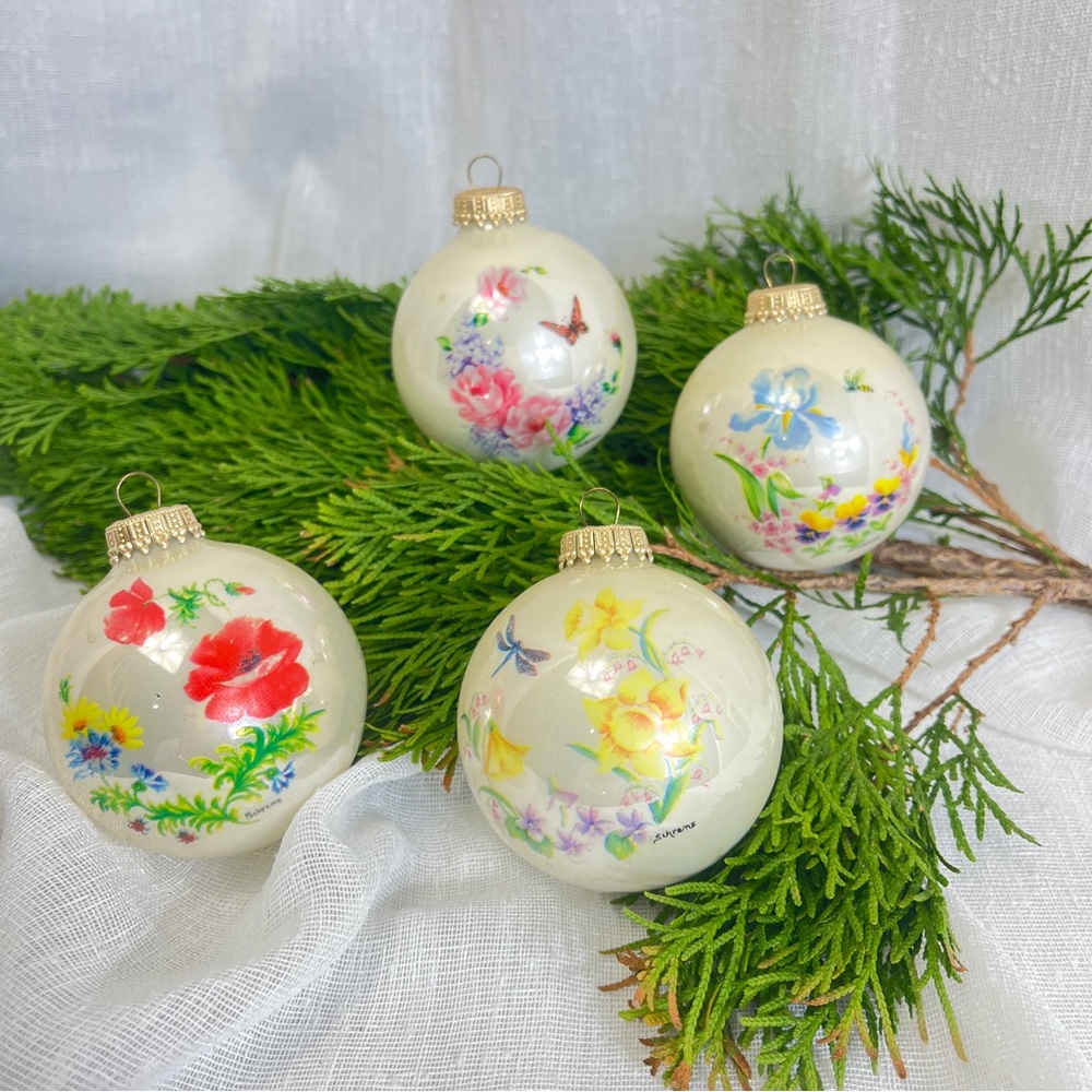 🎄American Classic Bronner’s Vintage Christmas Ornaments Glass Floral